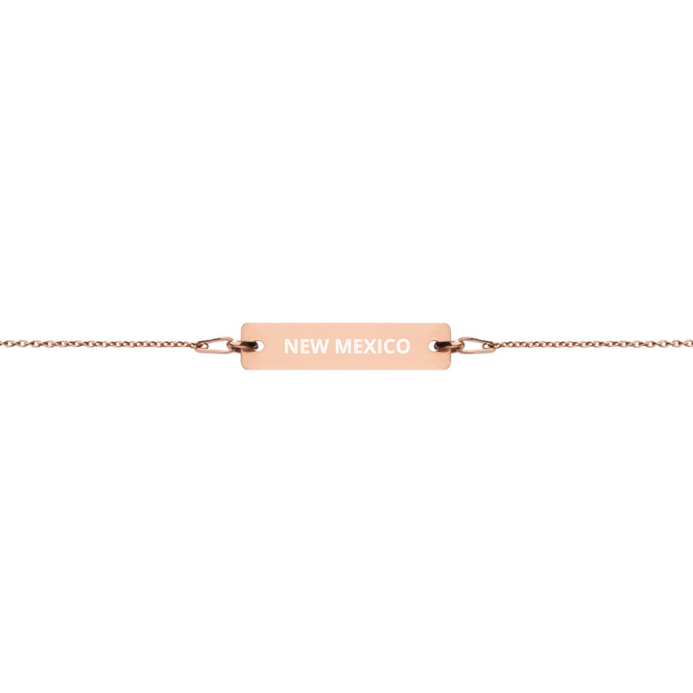 New Mexico Engraved Silver Bar Chain Bracelet