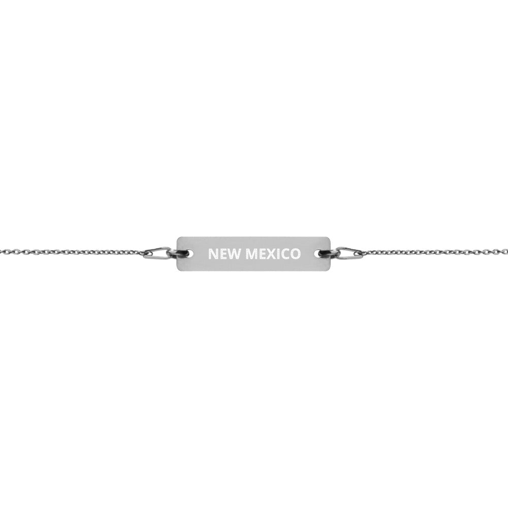 New Mexico Engraved Silver Bar Chain Bracelet