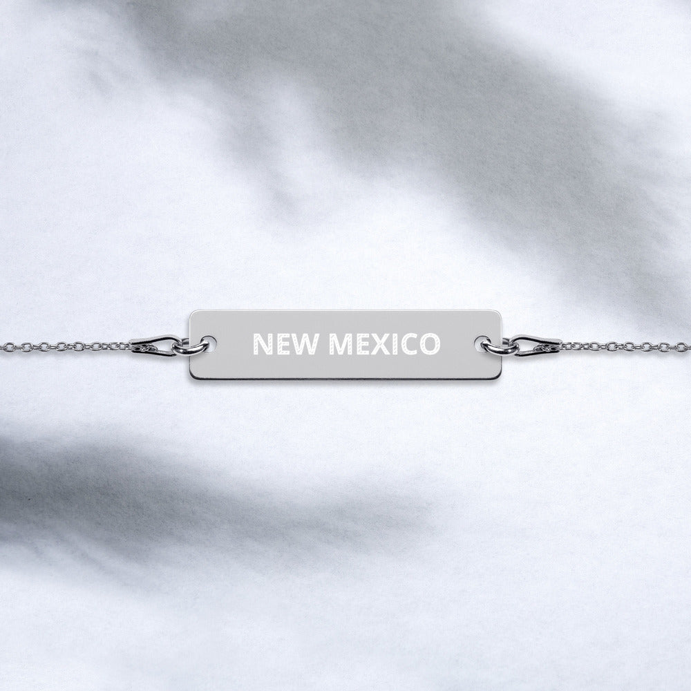 New Mexico Engraved Silver Bar Chain Bracelet