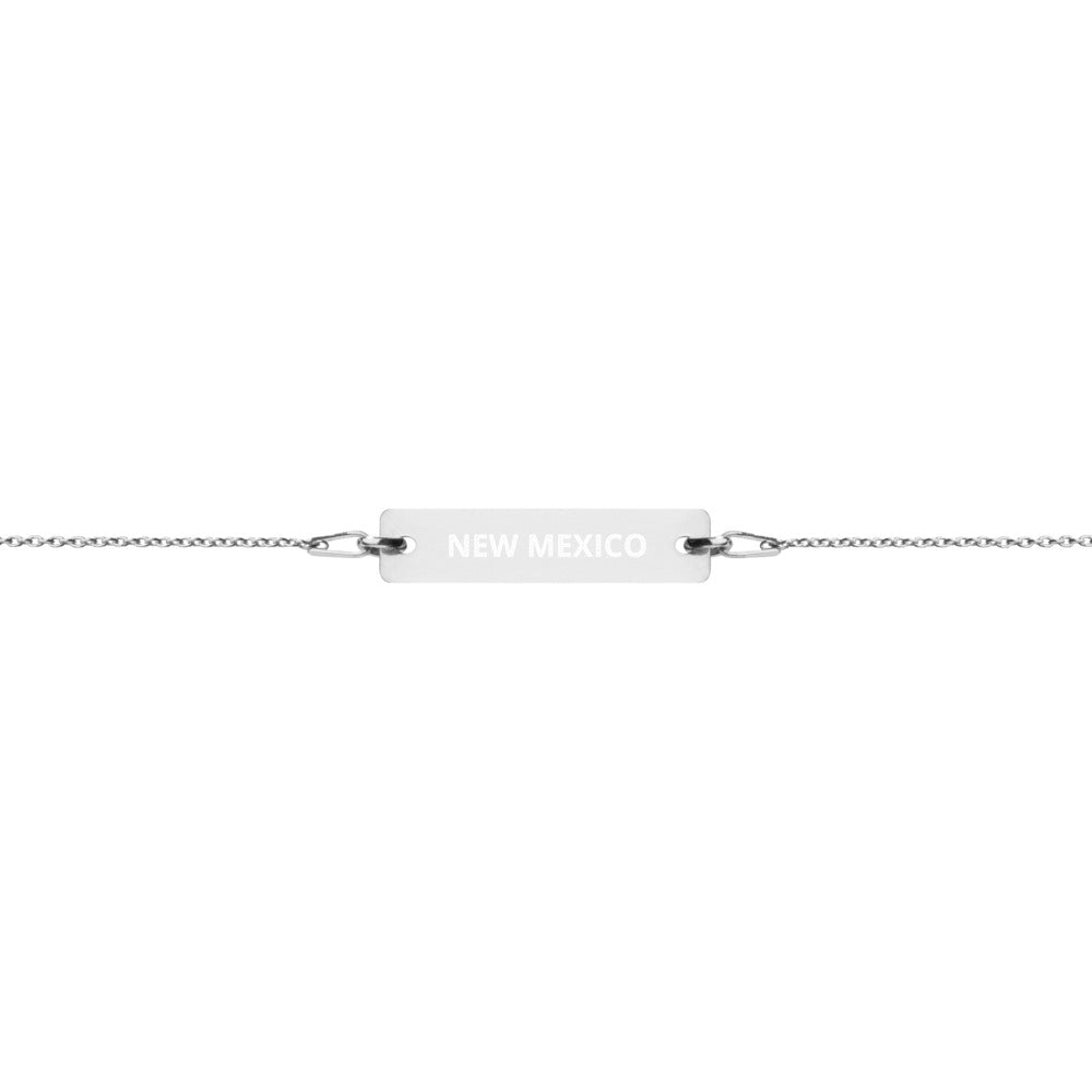 New Mexico Engraved Silver Bar Chain Bracelet