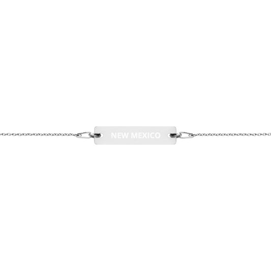 New Mexico Engraved Silver Bar Chain Bracelet