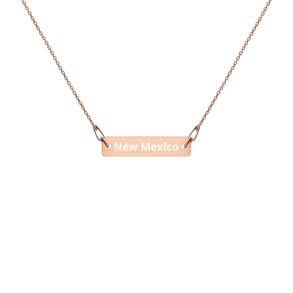New Mexico Engraved Silver Bar Chain Necklace
