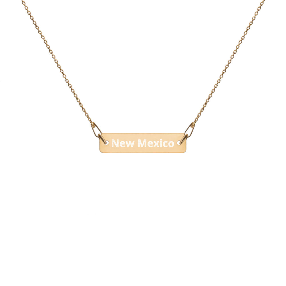 New Mexico Engraved Silver Bar Chain Necklace