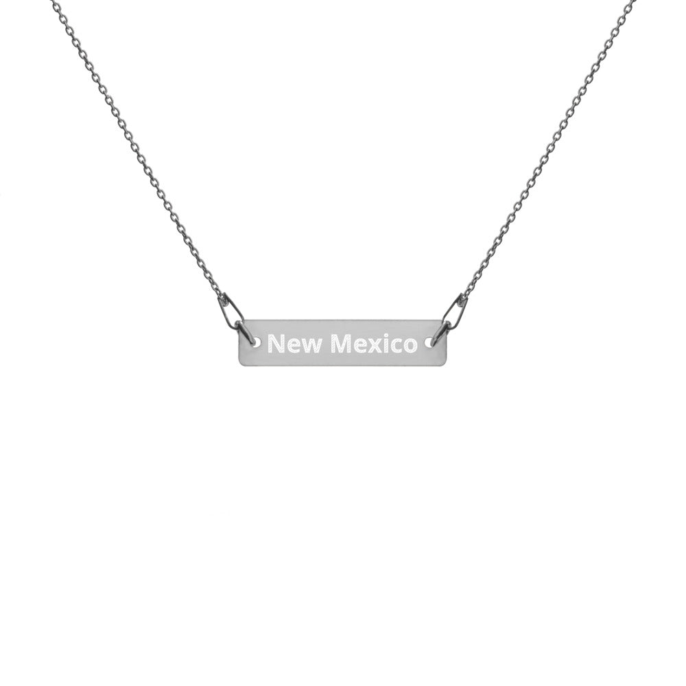 New Mexico Engraved Silver Bar Chain Necklace