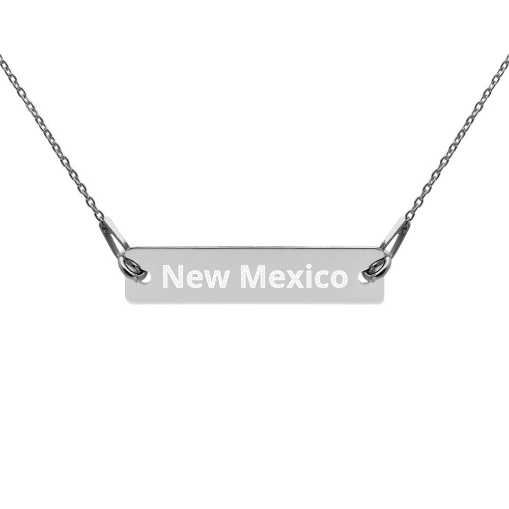 New Mexico Engraved Silver Bar Chain Necklace