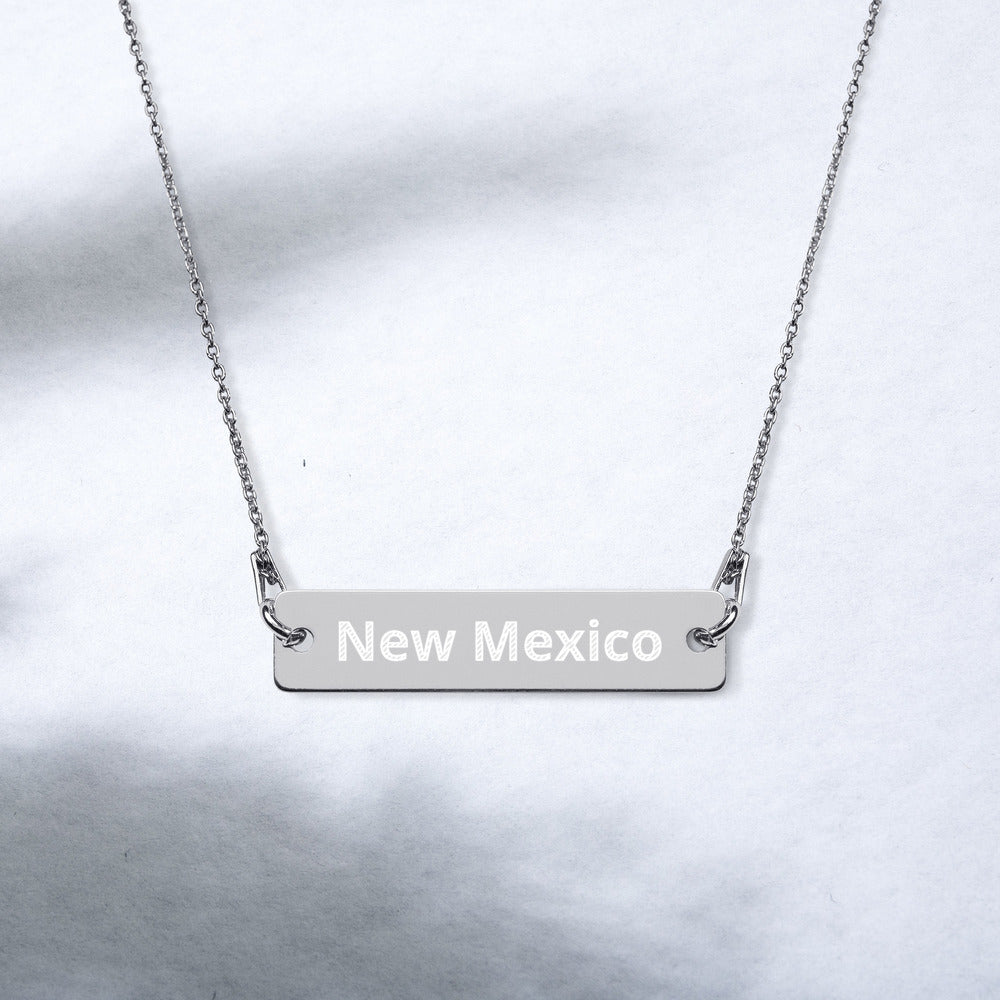 New Mexico Engraved Silver Bar Chain Necklace