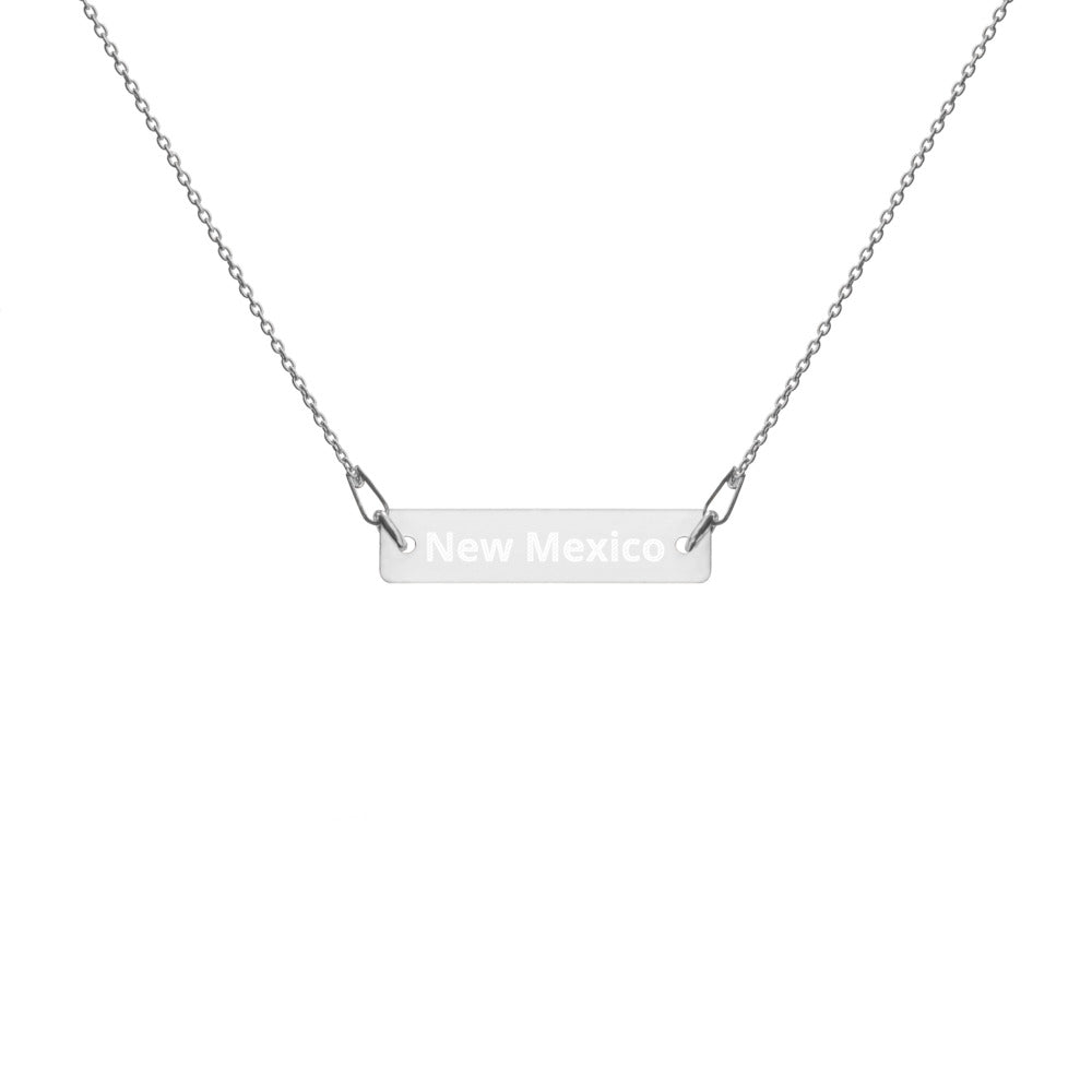 New Mexico Engraved Silver Bar Chain Necklace