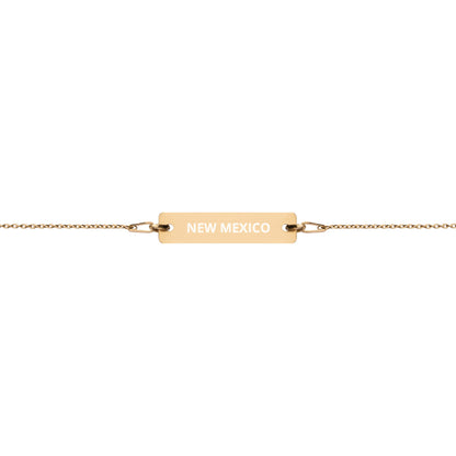 New Mexico Engraved Silver Bar Chain Bracelet