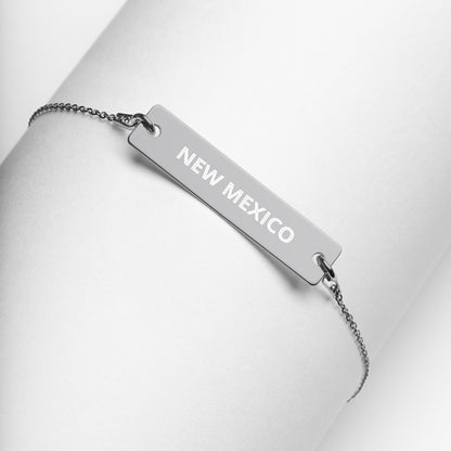 New Mexico Engraved Silver Bar Chain Bracelet