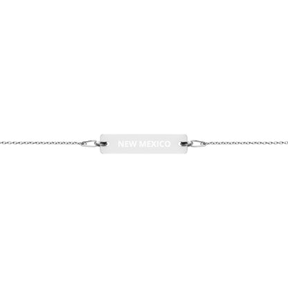 New Mexico Engraved Silver Bar Chain Bracelet
