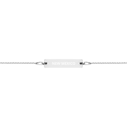 New Mexico Engraved Silver Bar Chain Bracelet