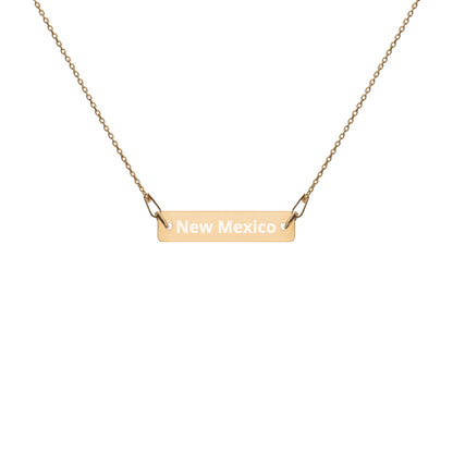 New Mexico Engraved Silver Bar Chain Necklace