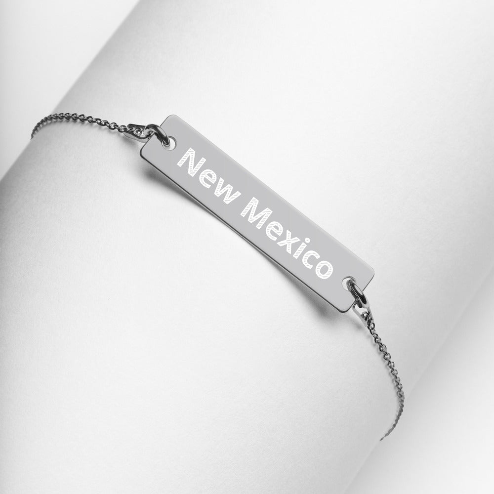 New Mexico Engraved Silver Bar Chain Necklace