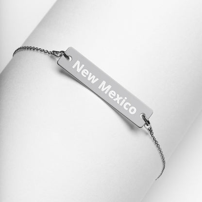 New Mexico Engraved Silver Bar Chain Necklace
