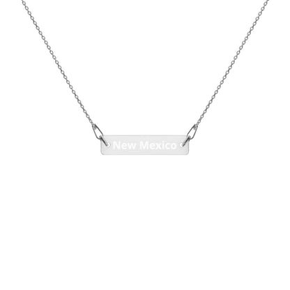 New Mexico Engraved Silver Bar Chain Necklace